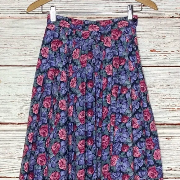 Vintage Laura Ashley A-Line Floral Midi Skirt Sz 8