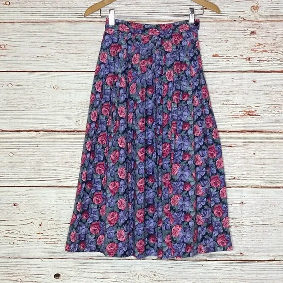 Vintage Laura Ashley A-Line Floral Midi Skirt Sz 8