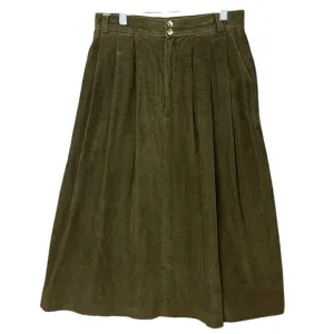 Vintage L.L. Bean Corduroy Skirt Midi A-Line Olive Green Grandmacore Prairiecore