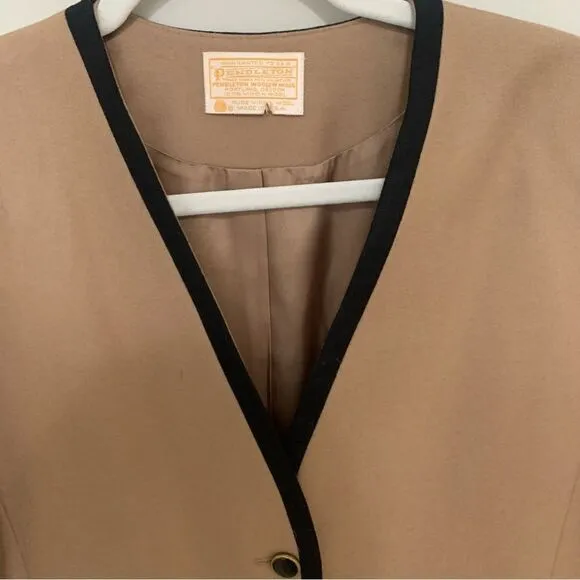 Vintage Pendleton 100% Virgin Wool Tan/Black Town Country Blazer Size 12/14