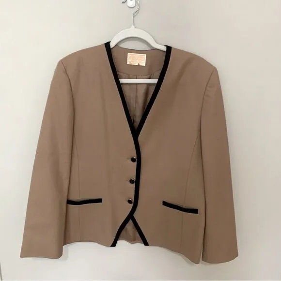 Vintage Pendleton 100% Virgin Wool Tan/Black Town Country Blazer Size 12/14