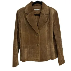 Vintage Womens Suede Brown Blazer Size M Jacket Preppy Boho Semi Fitted Lined