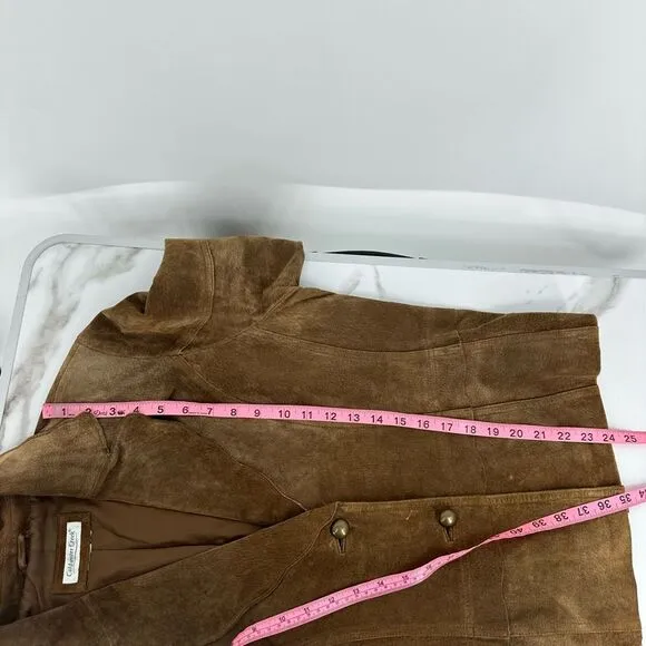 Vintage Womens Suede Brown Blazer Size M Jacket Preppy Boho Semi Fitted Lined