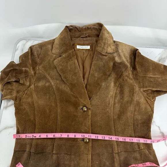 Vintage Womens Suede Brown Blazer Size M Jacket Preppy Boho Semi Fitted Lined