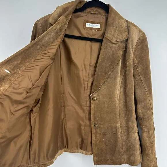 Vintage Womens Suede Brown Blazer Size M Jacket Preppy Boho Semi Fitted Lined