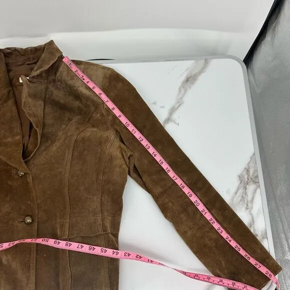 Vintage Womens Suede Brown Blazer Size M Jacket Preppy Boho Semi Fitted Lined