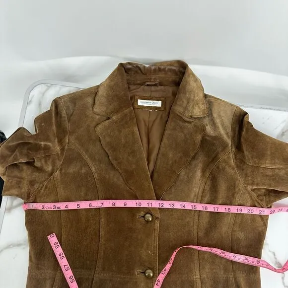 Vintage Womens Suede Brown Blazer Size M Jacket Preppy Boho Semi Fitted Lined