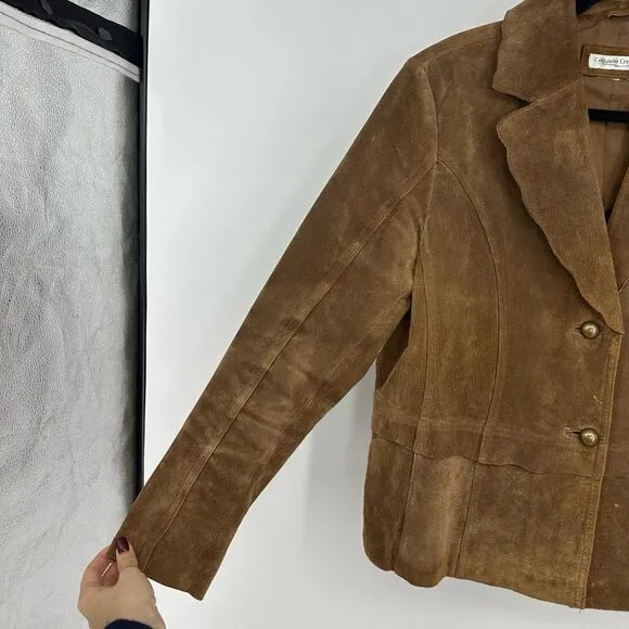 Vintage Womens Suede Brown Blazer Size M Jacket Preppy Boho Semi Fitted Lined