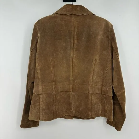 Vintage Womens Suede Brown Blazer Size M Jacket Preppy Boho Semi Fitted Lined