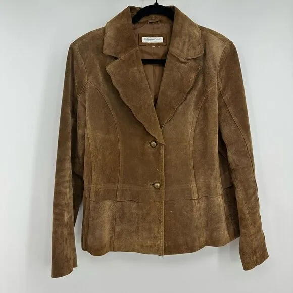 Vintage Womens Suede Brown Blazer Size M Jacket Preppy Boho Semi Fitted Lined