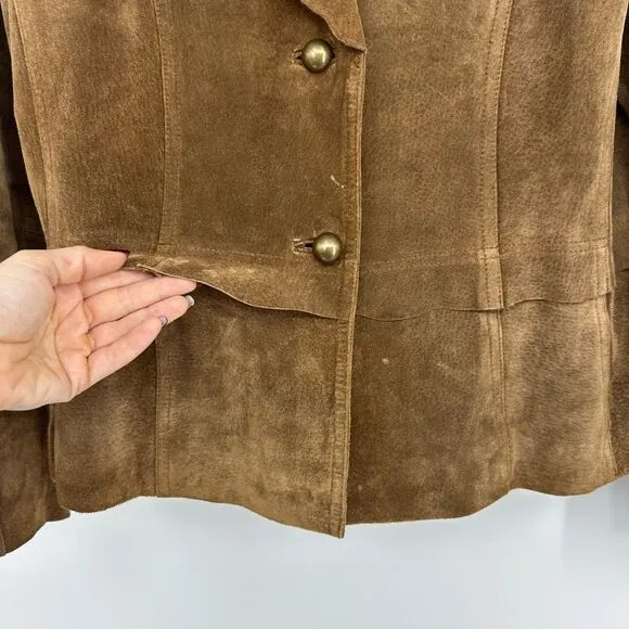 Vintage Womens Suede Brown Blazer Size M Jacket Preppy Boho Semi Fitted Lined