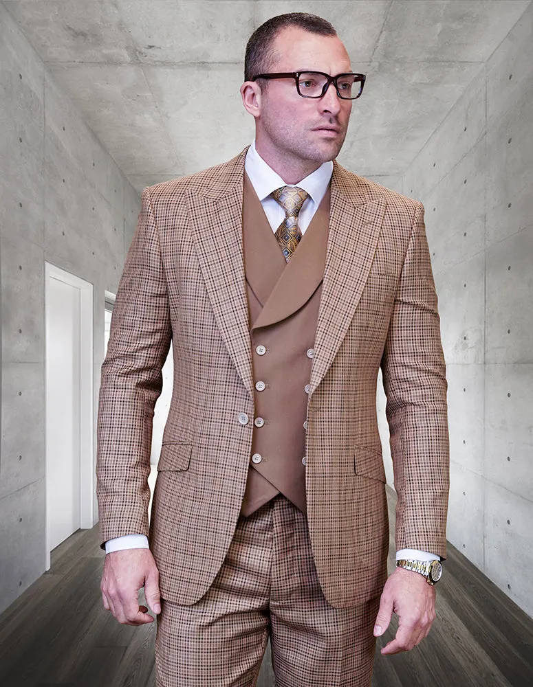 VITTON BRONZE PLAID MODERN FIT 3 PC SUIT