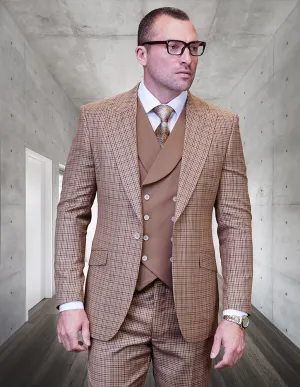 VITTON BRONZE PLAID MODERN FIT 3 PC SUIT