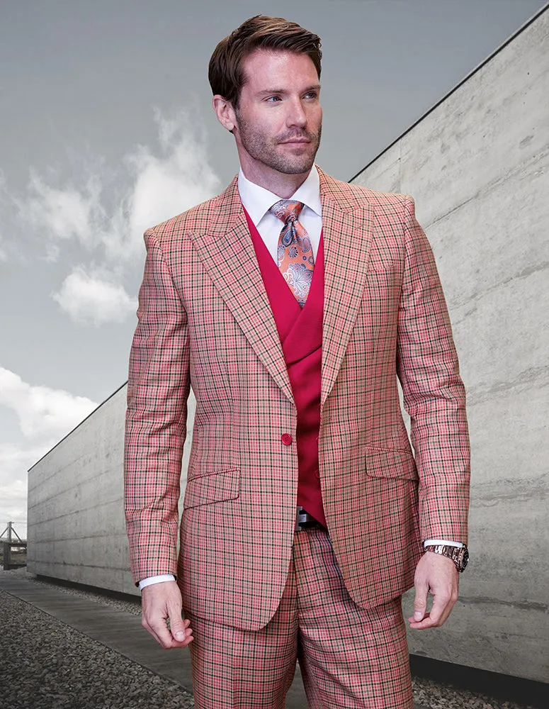 VITTON RED PLAID MODERN FIT 3 PC SUIT