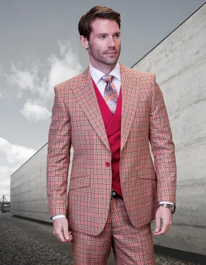 VITTON RED PLAID MODERN FIT 3 PC SUIT