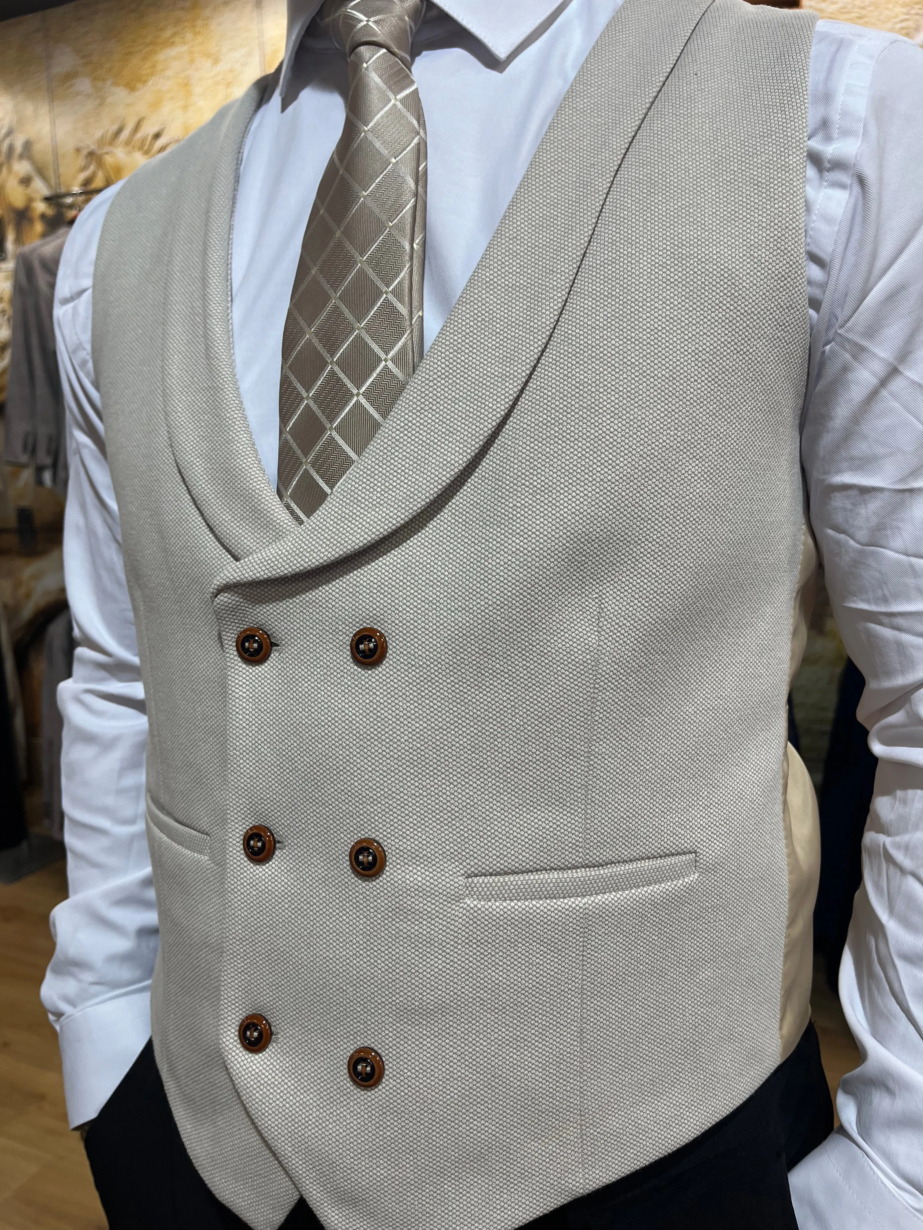 Waistcoat - 0009 Stone/Cream