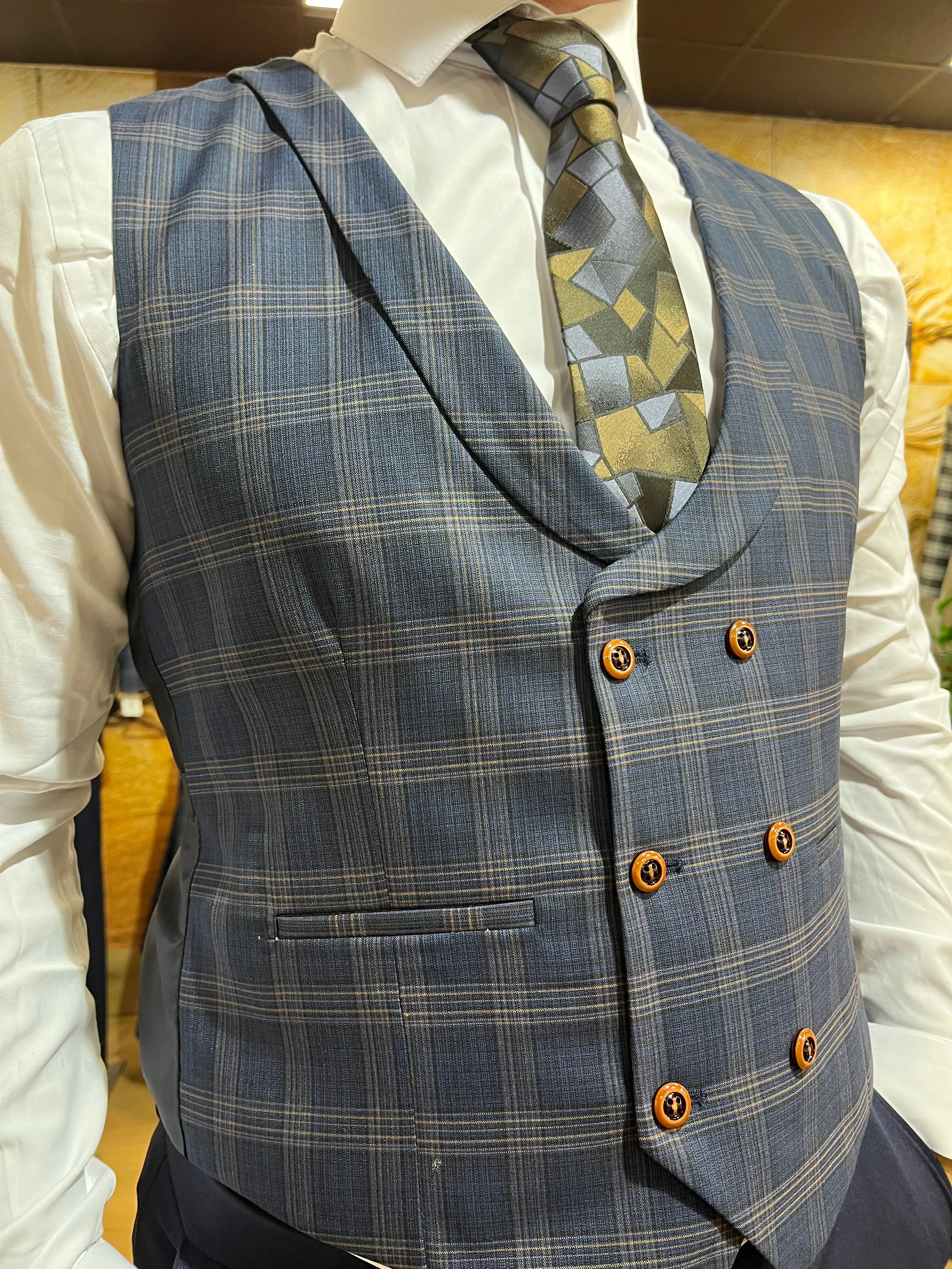 Waistcoat - 0011 Navy/Brown