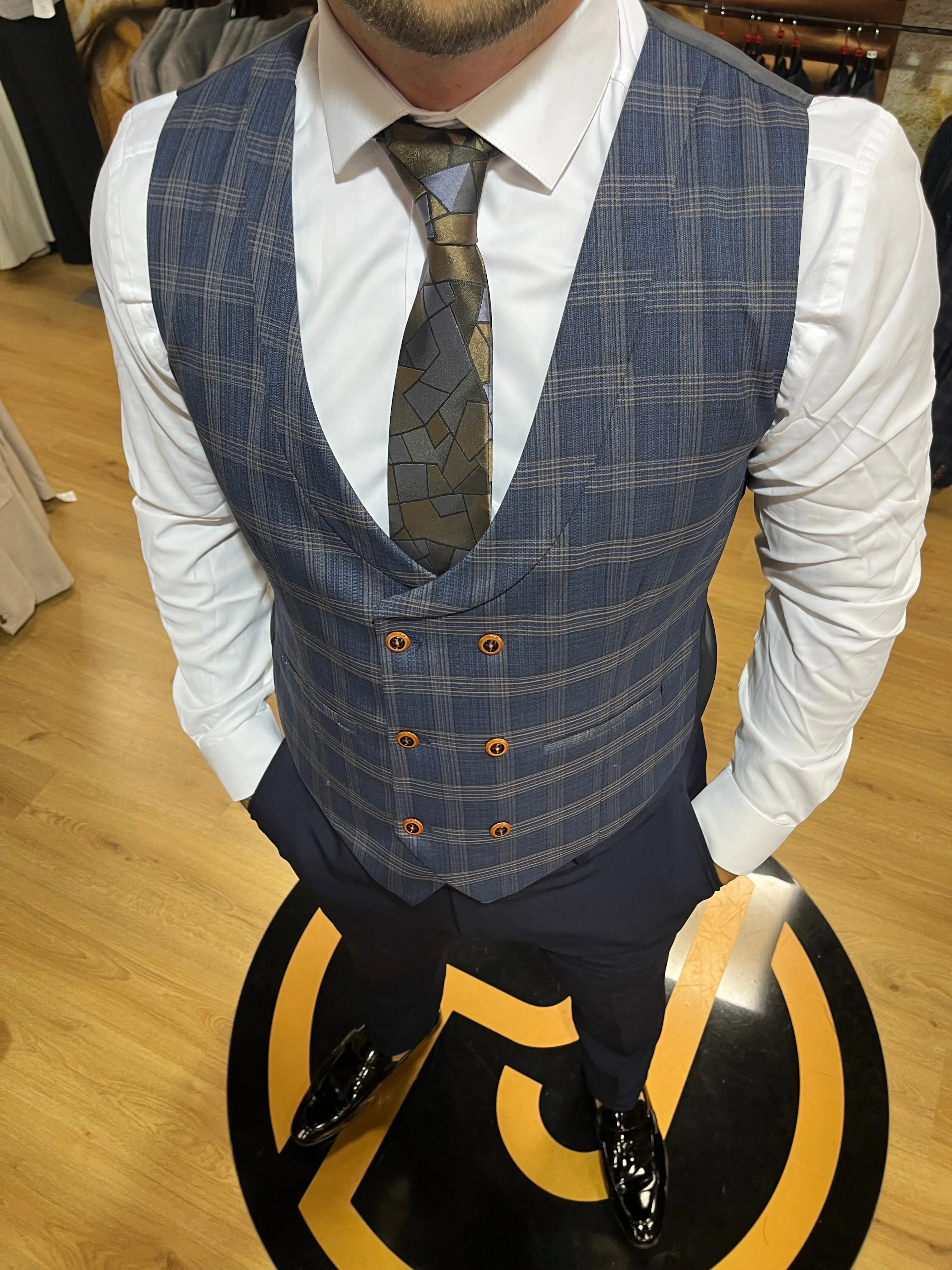 Waistcoat - 0011 Navy/Brown