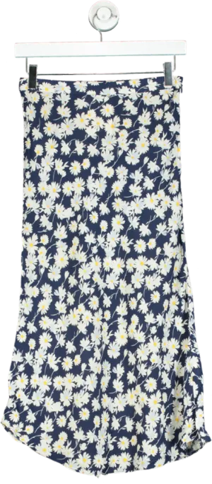 Warehouse Navy Floral Print Midi Skirt UK 6