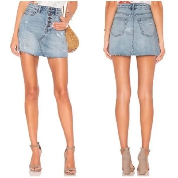 We The Free Distressed Denim Micro Mini Skirt sz 25 (A-1)