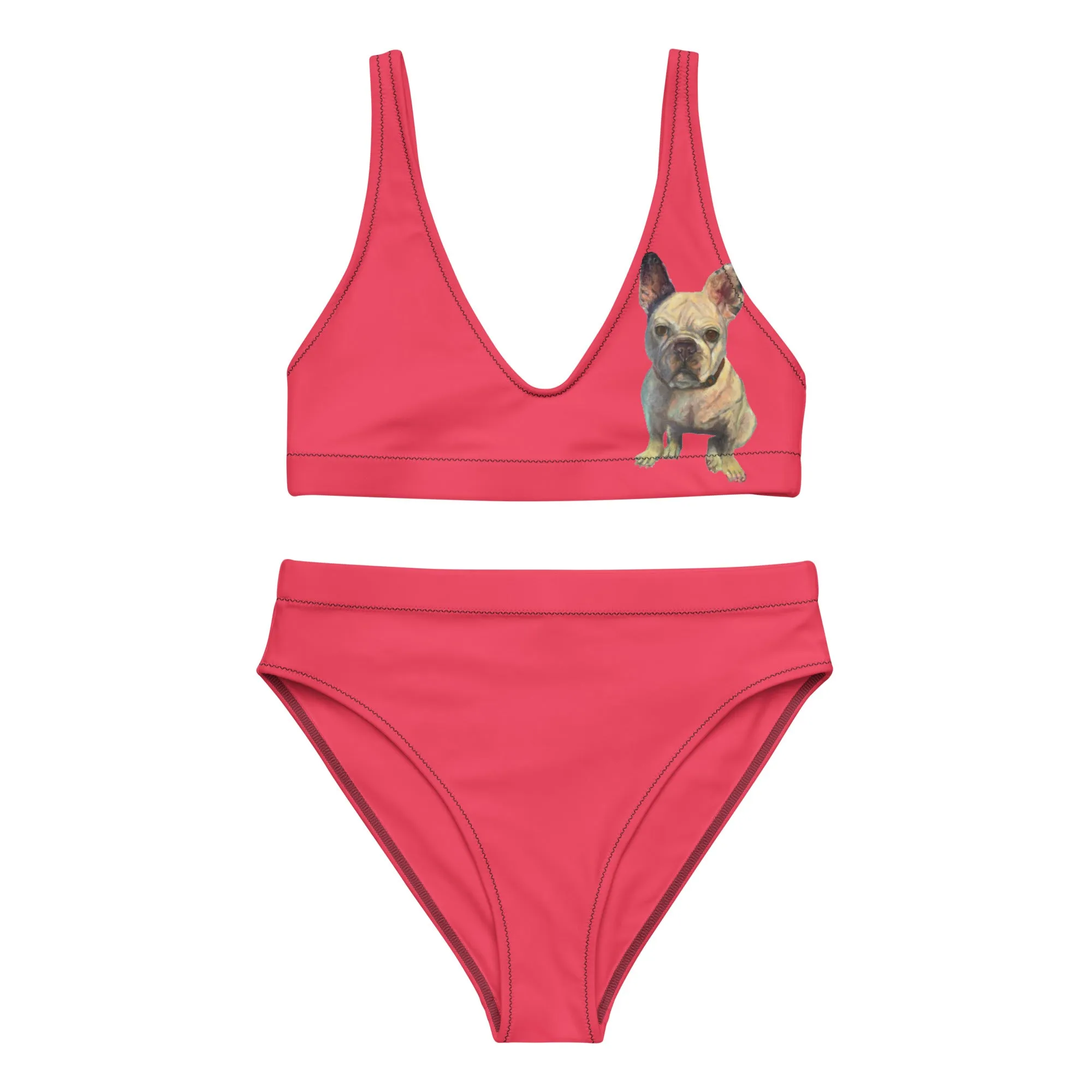 Whimsy Fit Black high-waisted bikini with White French Bulldog