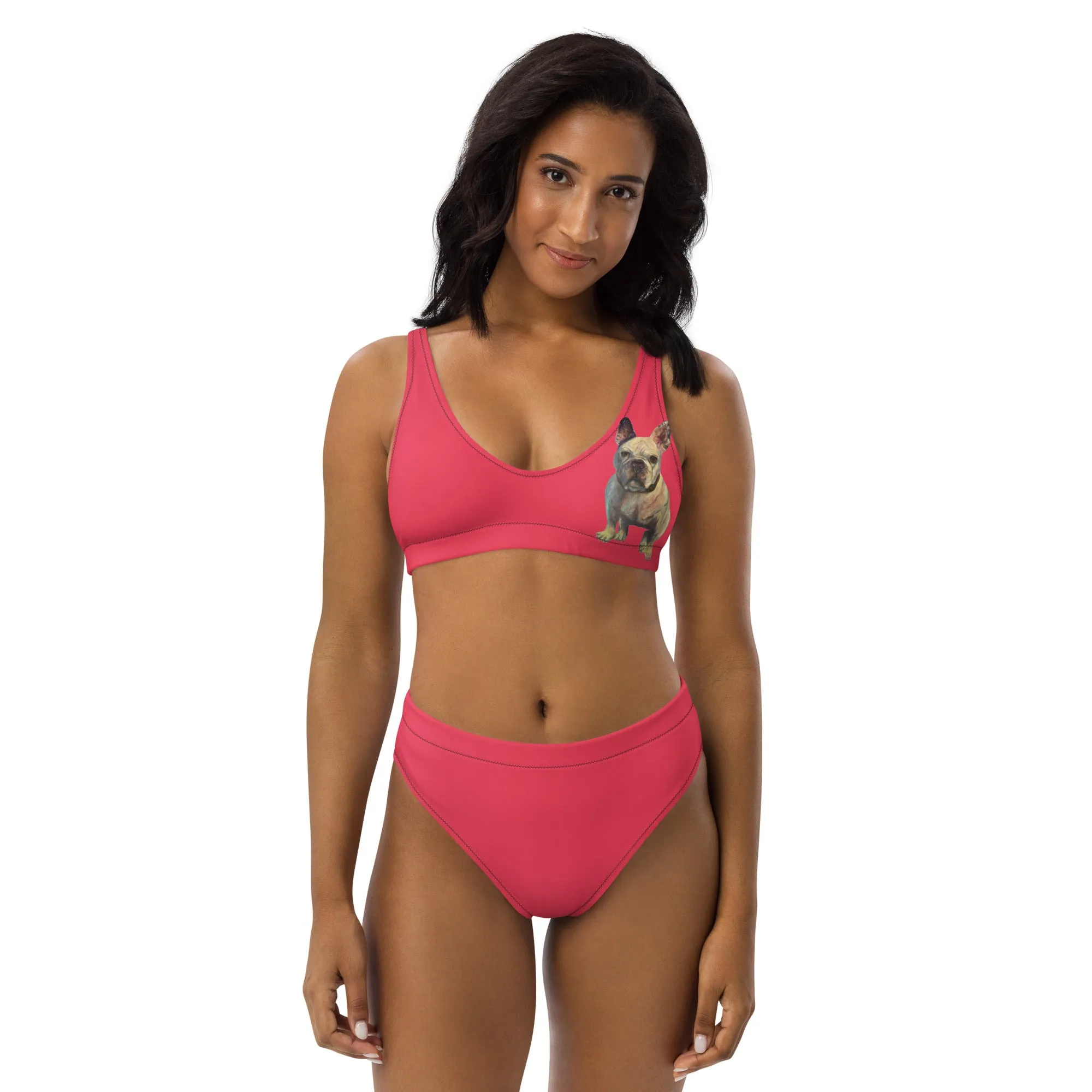 Whimsy Fit Black high-waisted bikini with White French Bulldog