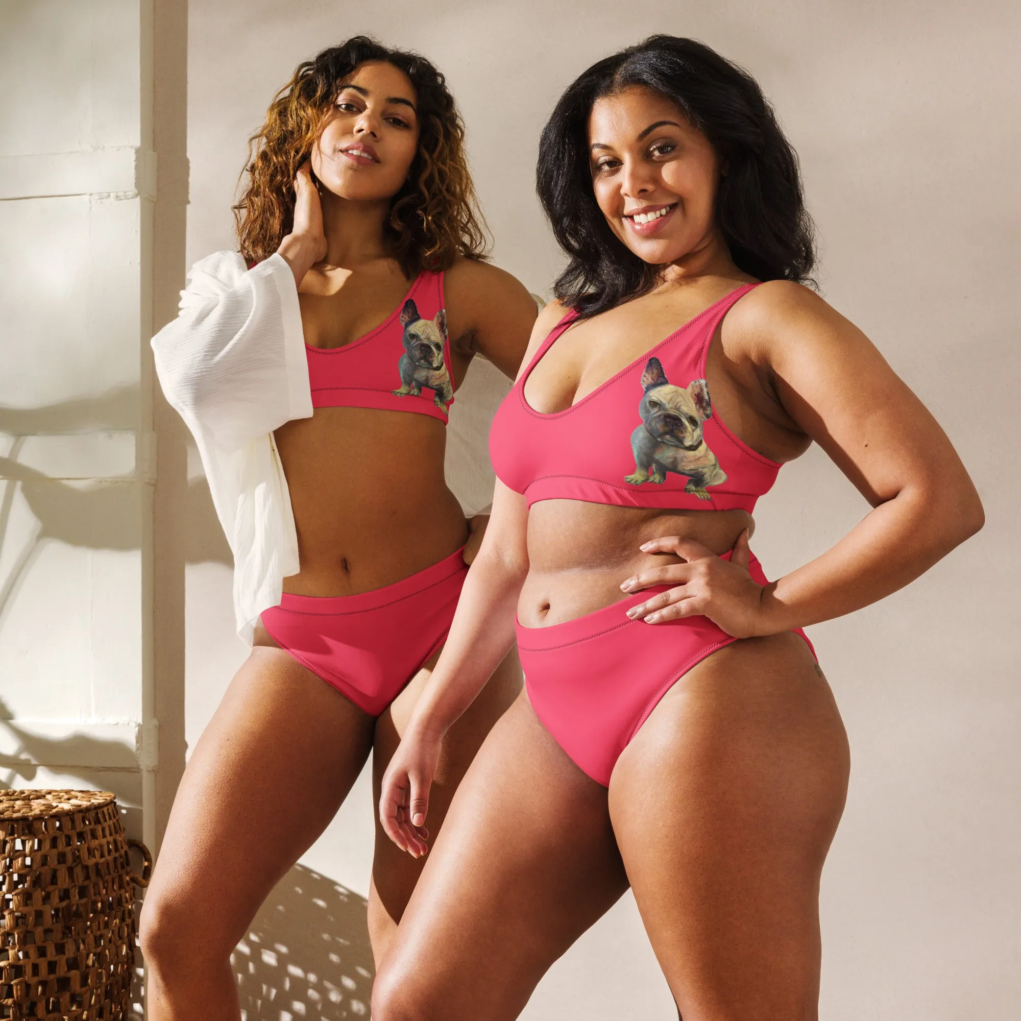 Whimsy Fit Black high-waisted bikini with White French Bulldog