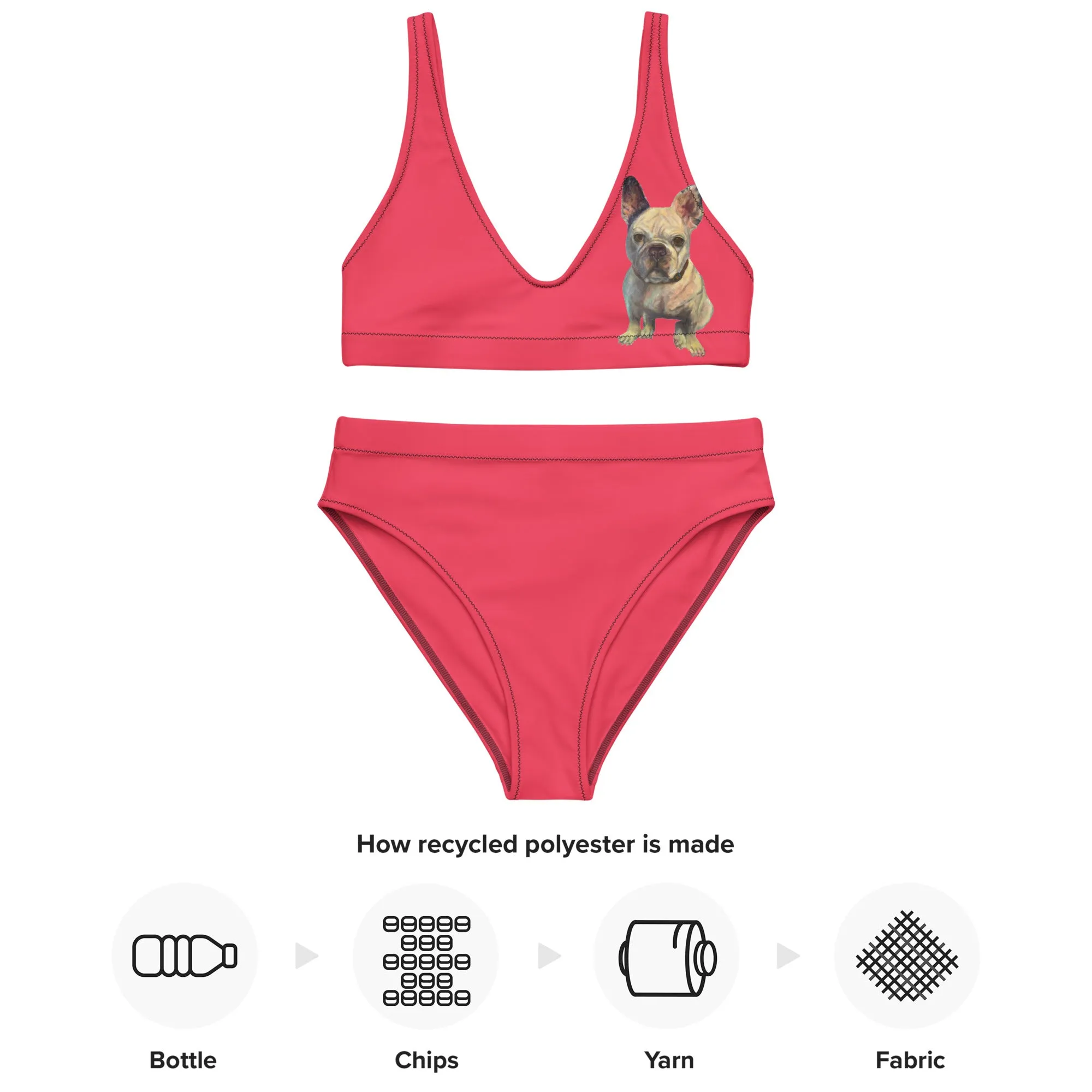 Whimsy Fit Black high-waisted bikini with White French Bulldog