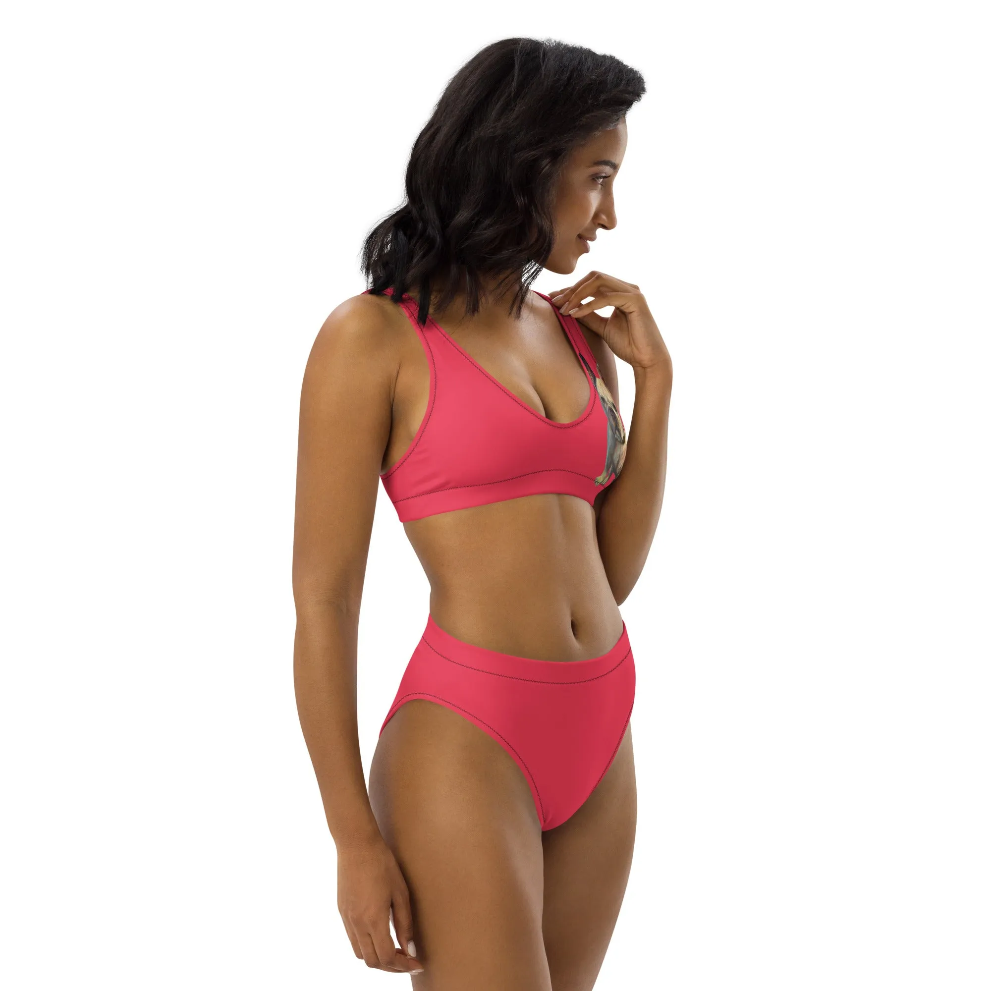 Whimsy Fit Black high-waisted bikini with White French Bulldog