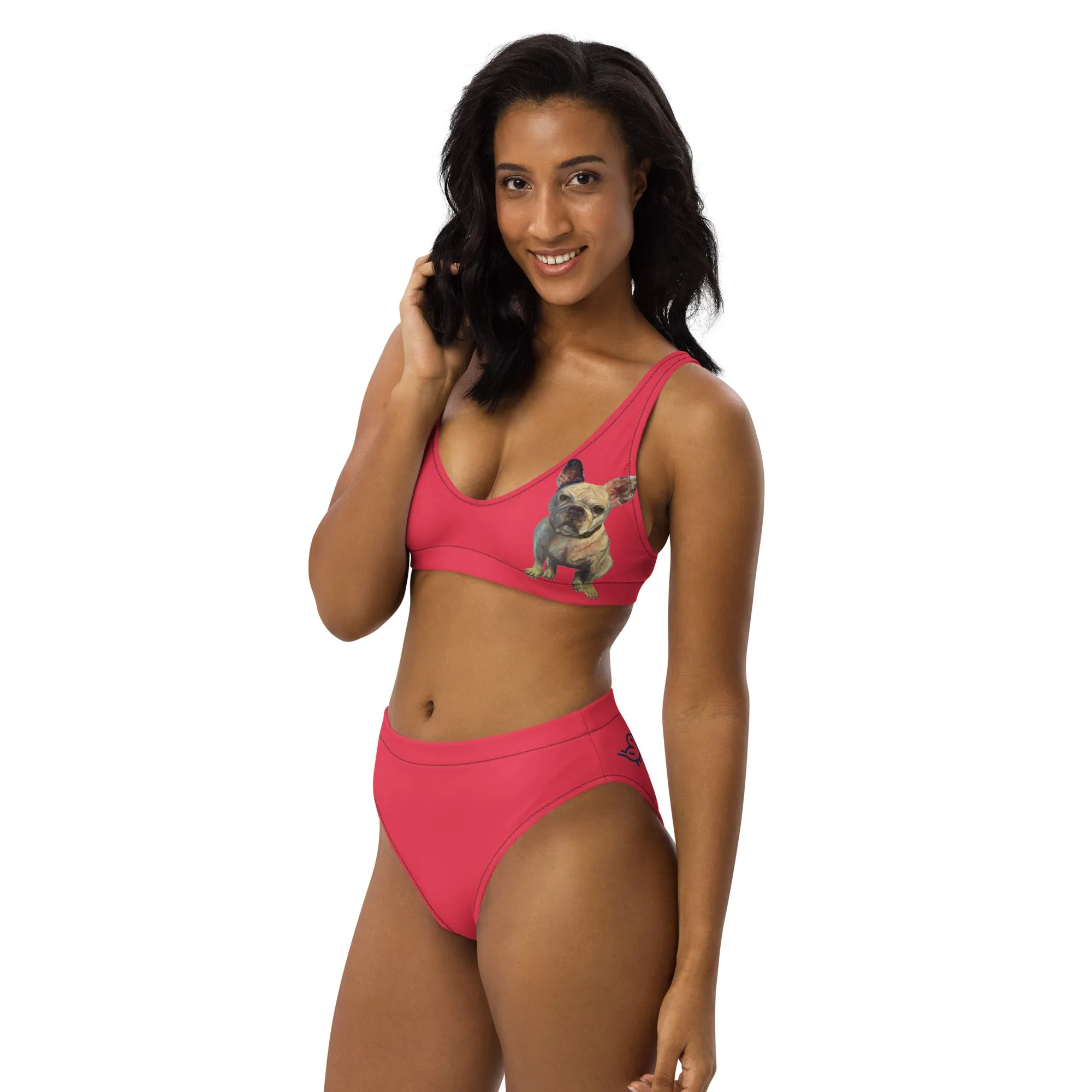 Whimsy Fit Black high-waisted bikini with White French Bulldog