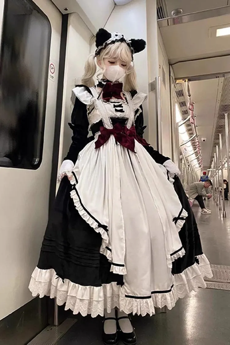 White/Black Apron Maid Ruffle Gothic Princess Lolita Jsk Dress Set