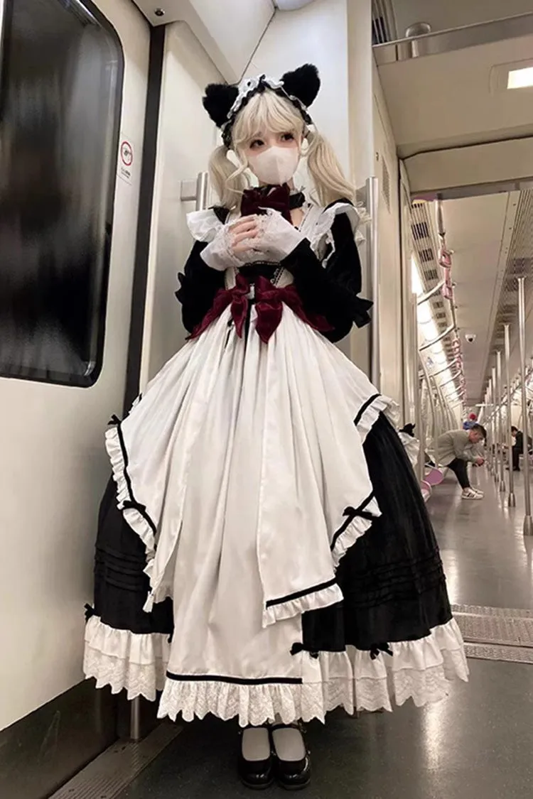 White/Black Apron Maid Ruffle Gothic Princess Lolita Jsk Dress Set