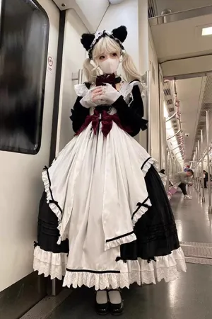 White/Black Apron Maid Ruffle Gothic Princess Lolita Jsk Dress Set