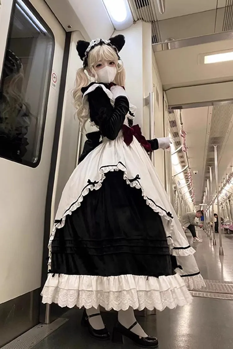 White/Black Apron Maid Ruffle Gothic Princess Lolita Jsk Dress Set