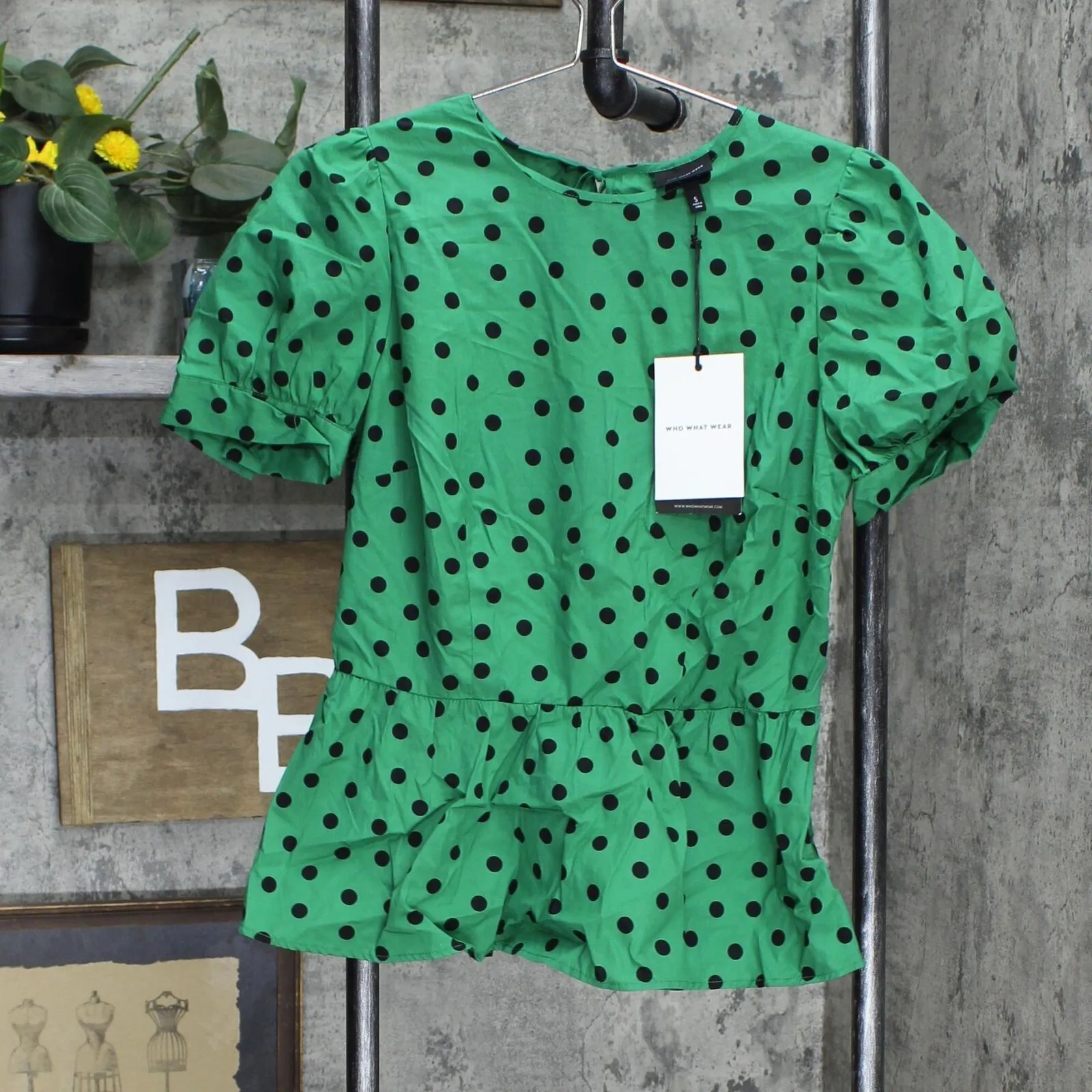 Who What Wear Women's Polka Dot Puff Short Sleeve Peplum Blouse 78325958