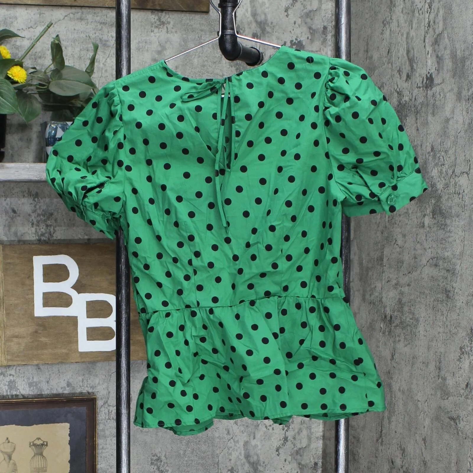 Who What Wear Women's Polka Dot Puff Short Sleeve Peplum Blouse 78325958
