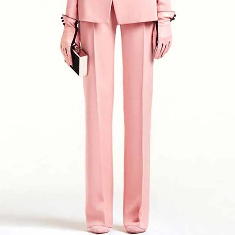 Women Pantsuits Fitted Blazer   Mid-High Waist Trousers Suit in Pink, Black Color