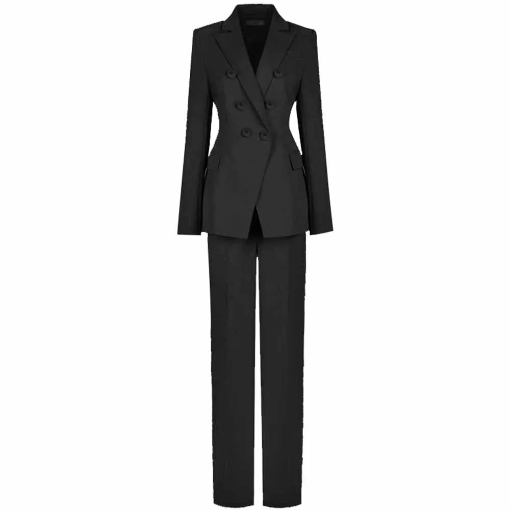 Women Pantsuits Fitted Blazer   Mid-High Waist Trousers Suit in Pink, Black Color