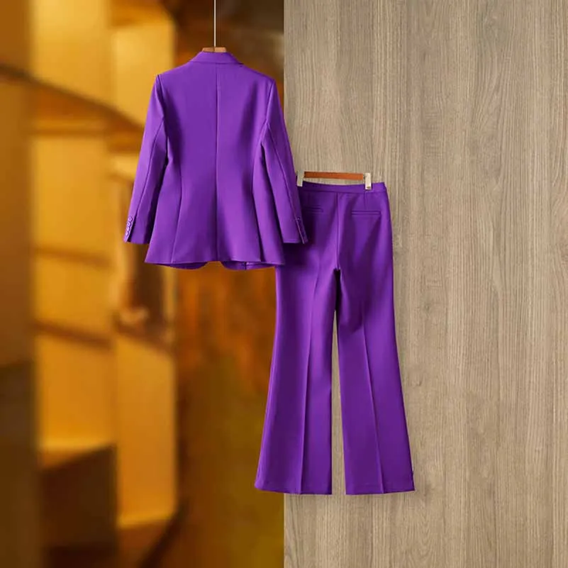 Women Purple Pantsuit Fitted Blazer   Mid-High Rise Trousers Pantsuit Suit Party Wear