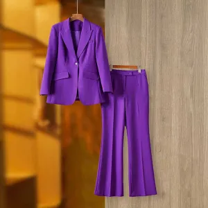 Women Purple Pantsuit Fitted Blazer   Mid-High Rise Trousers Pantsuit Suit Party Wear