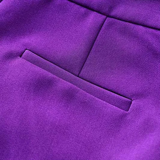 Women Purple Pantsuit Fitted Blazer   Mid-High Rise Trousers Pantsuit Suit Party Wear