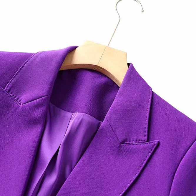 Women Purple Pantsuit Fitted Blazer   Mid-High Rise Trousers Pantsuit Suit Party Wear