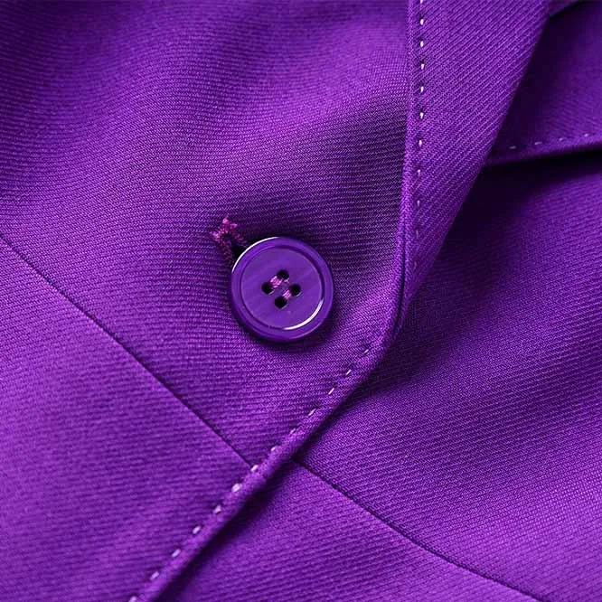 Women Purple Pantsuit Fitted Blazer   Mid-High Rise Trousers Pantsuit Suit Party Wear