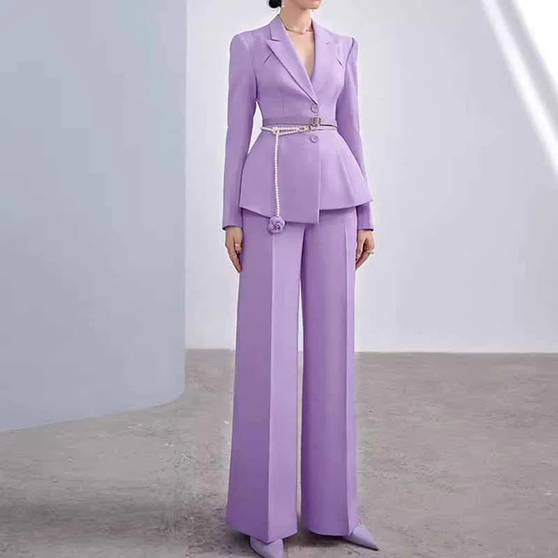 Women's 2 Pieces Blazer Trousers Set Lavender Pantsuit