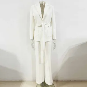 Women's Beaded Line Embellished Pantsuit Black Blazer Trousers Set
