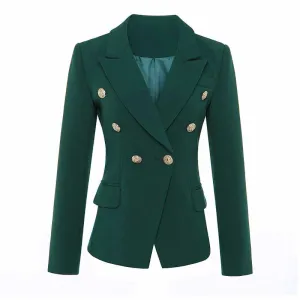 Women's Blackish Green Lion Buttons Fitted Blazer Jacket