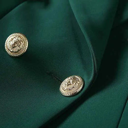 Women's Blackish Green Lion Buttons Fitted Blazer Jacket