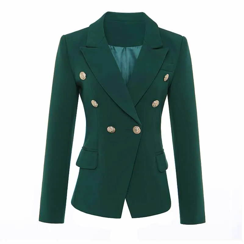 Women's Blackish Green Lion Buttons Fitted Blazer Jacket