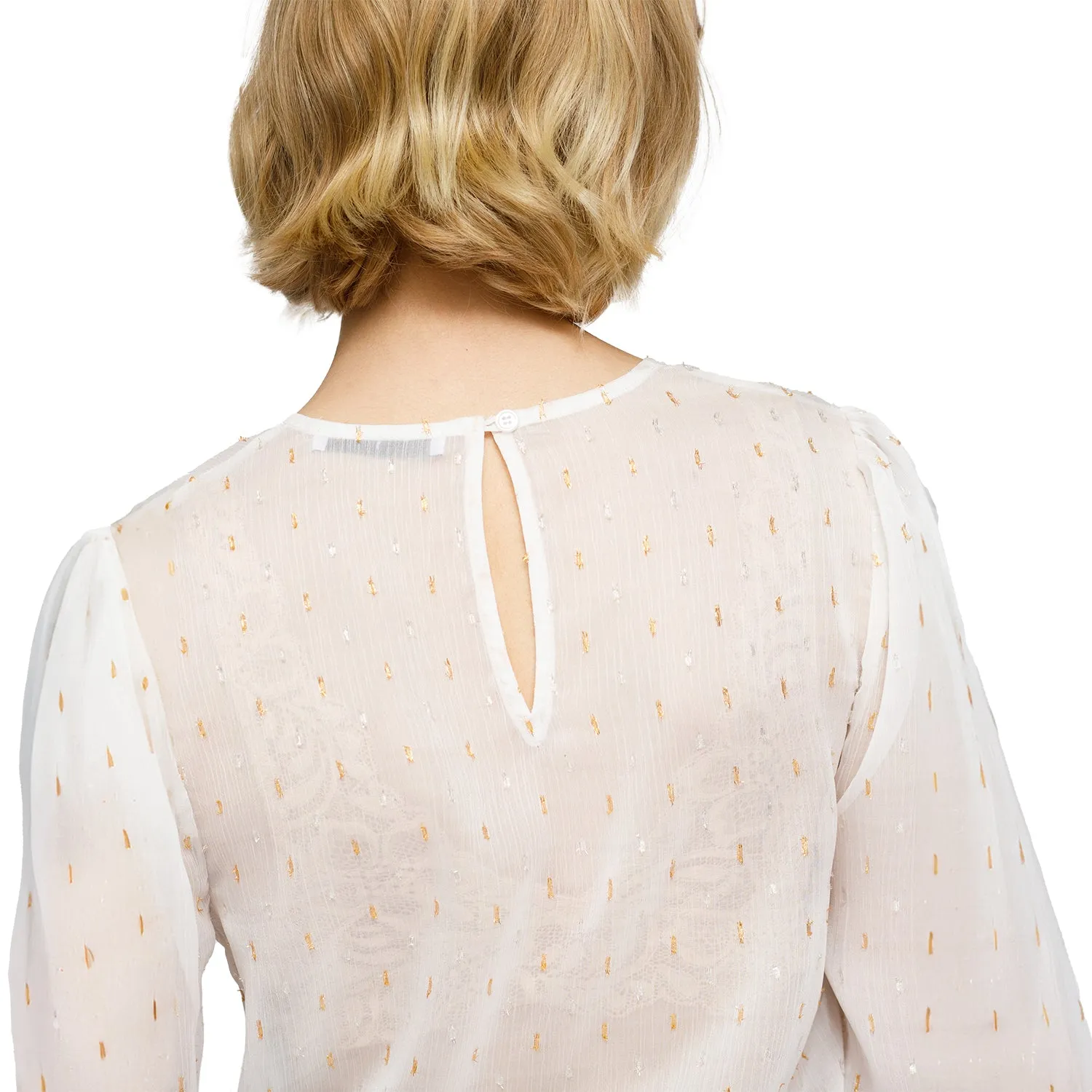 Women's Lace Inset Ruffle Blouse In White