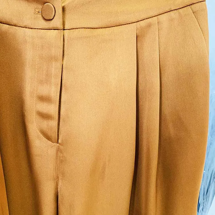 Women's Rust Pantsuit Double Breasted Button Blazer   Wide Trousers